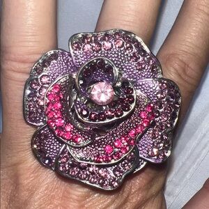 Big Purple and Pink Rhinestone Flower ring